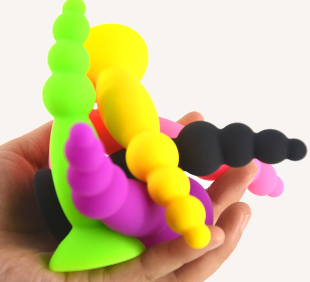 Colorful Silicone Anal Plug Suction Beads Butt Plug Anal Stopper Sex Toys G-spot Stimulate Masturbate Anal Dildo Cheap