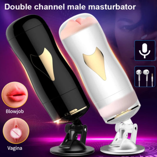 FOX Male Two-Hole Masturbator Masturbation Cup Electric Blowjob Lifelike Vagina Pussy Handjob Sucker Man Sex