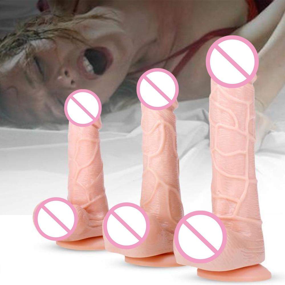 Female Silicone Masturbation Stimulate Women Manually Dildo Strong Suction Cup Sex Toys