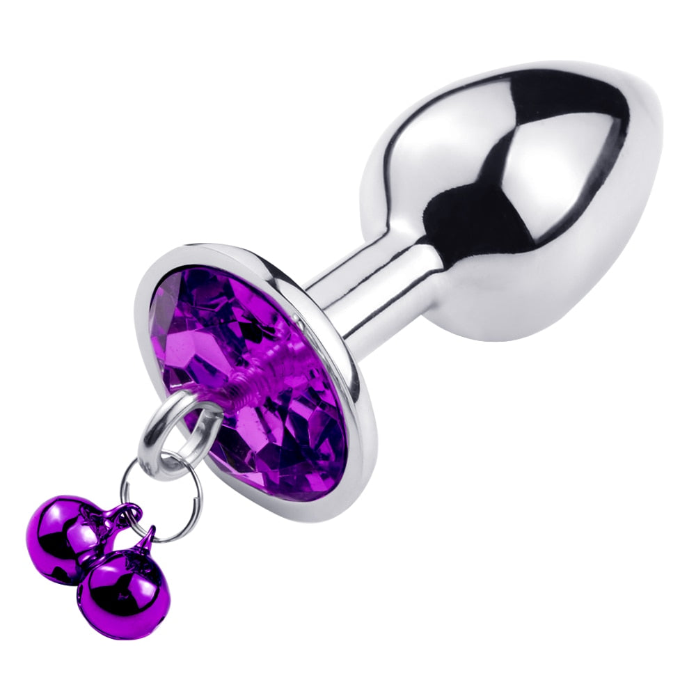 Small Size Anal Plug Stainless Steel Butt Plug with Bell Round Crystal Pendant Prostate Massager Sex Toys for Woman Men