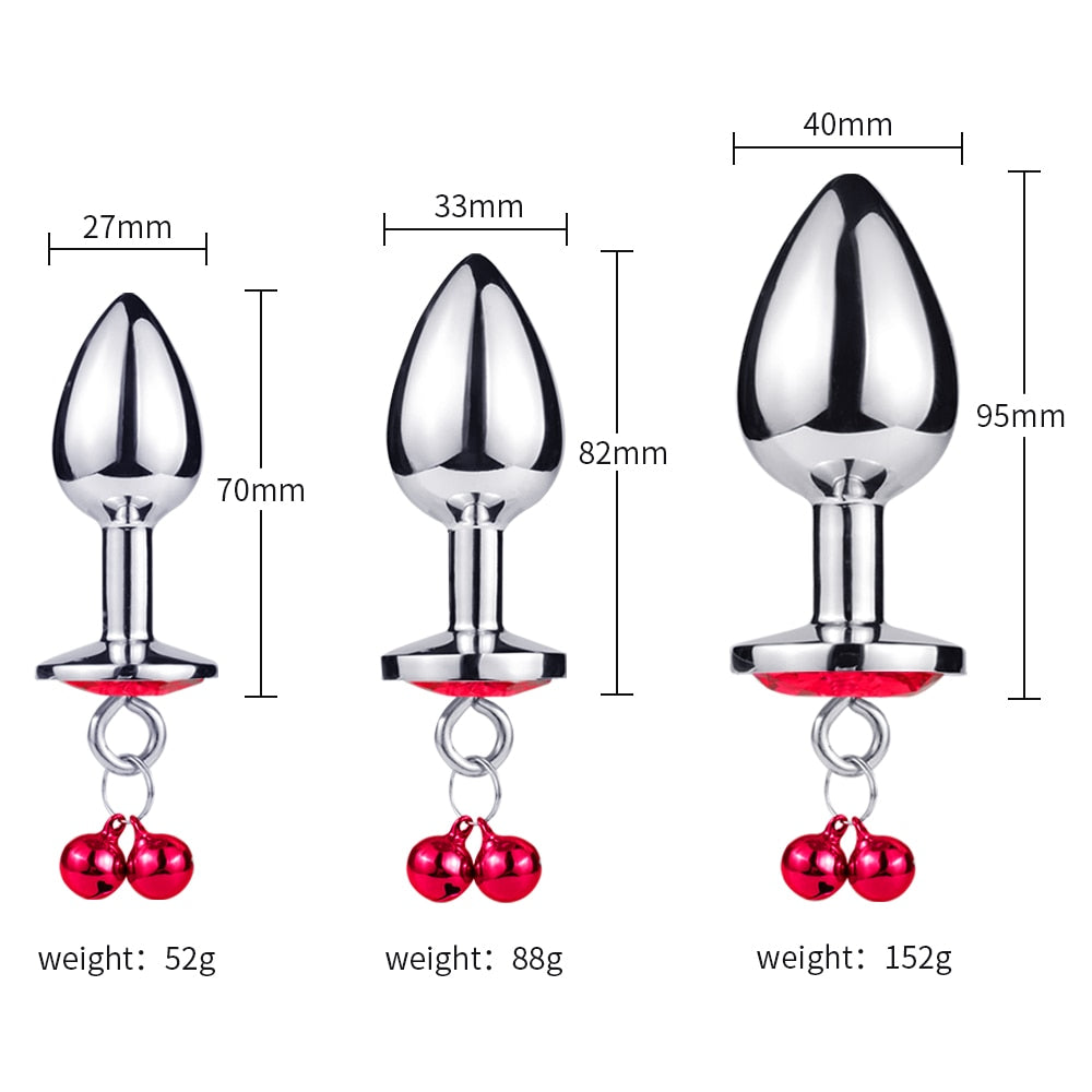 Small Size Anal Plug Stainless Steel Butt Plug with Bell Round Crystal Pendant Prostate Massager Sex Toys for Woman Men