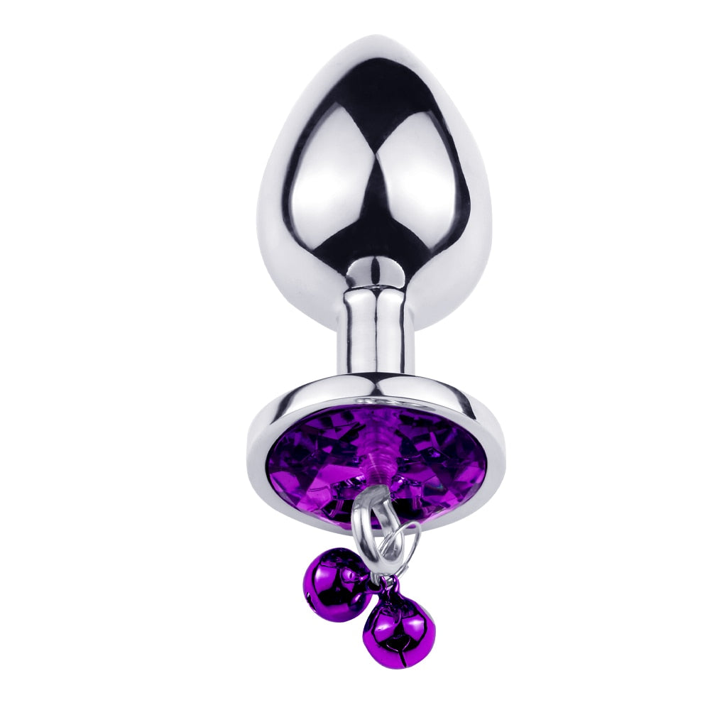 Small Size Anal Plug Stainless Steel Butt Plug with Bell Round Crystal Pendant Prostate Massager Sex Toys for Woman Men