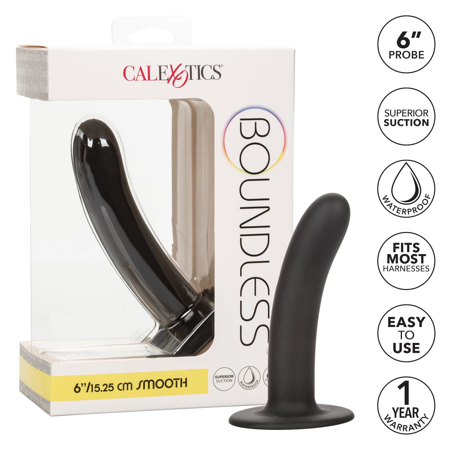 California Exotics - Boundless Smooth Pegging Probe Strap on Dildo 6" (Black)