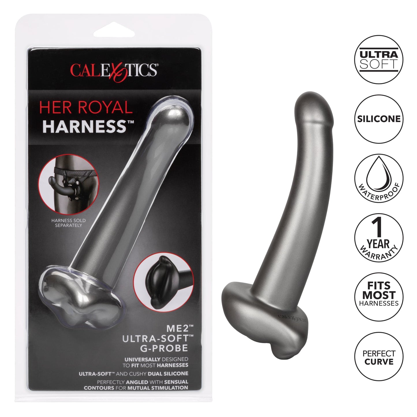 California Exotics - Her Royal Harness Me2 Ultra Soft G Probe Strap On Dildo (Black)