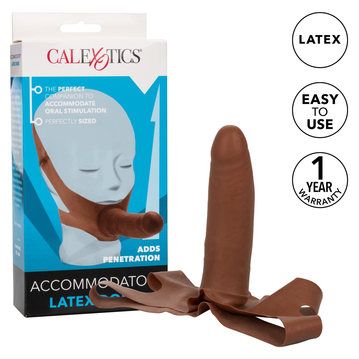 California Exotics - The Original Accommodator Latex Dong Mouth Strap On (Brown)