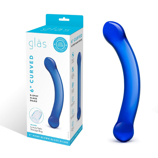 Glas - Curved G Spot Hand Blown Glass Dildo 6" (Blue)