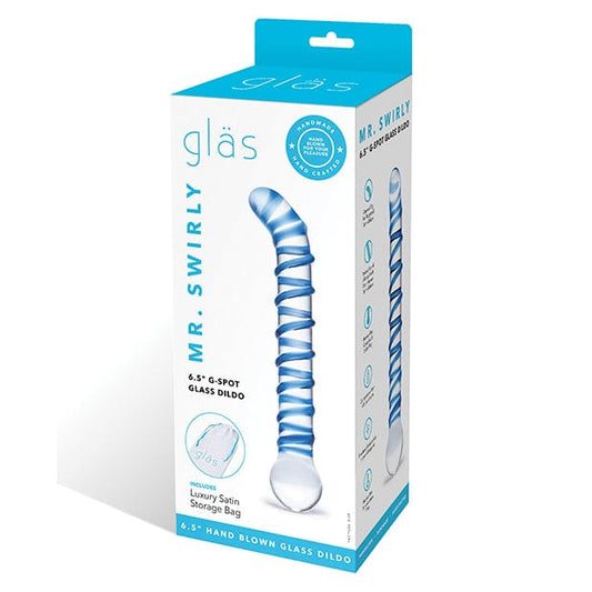 Glas - Mr Swirly G Spot Hand Blown Glass Dildo 6.5" (Clear/Blue)